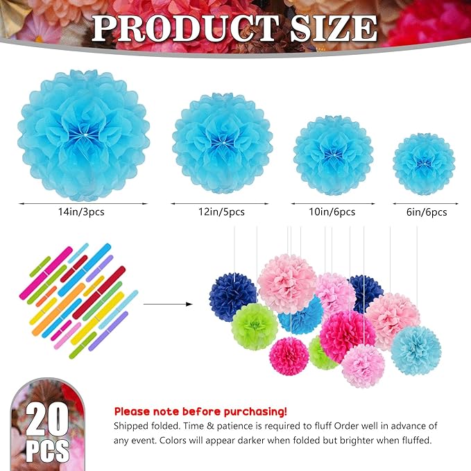 Tissue Paper Pom Poms, Hanging Flower Balls - Image 2