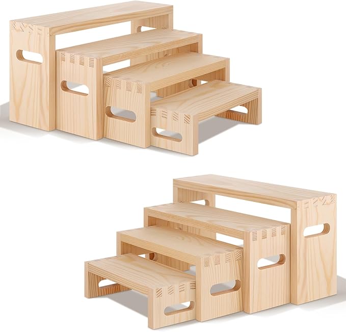 8 Pcs Wood Risers Display Stands, 2 Set Wooden Risers by Luqvzxv