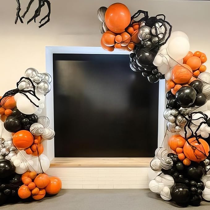 Black Orange Silver Balloons, Metallic Silver Matte Orange Black Balloon - Image 5