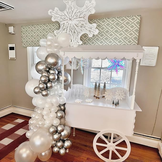 Winter Wonderland Balloons, Pearl White Snowflakes - Image 5