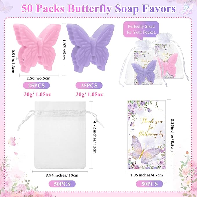 Dunzy 50 Set Butterfly Theme Baby Shower Favors - Image 2