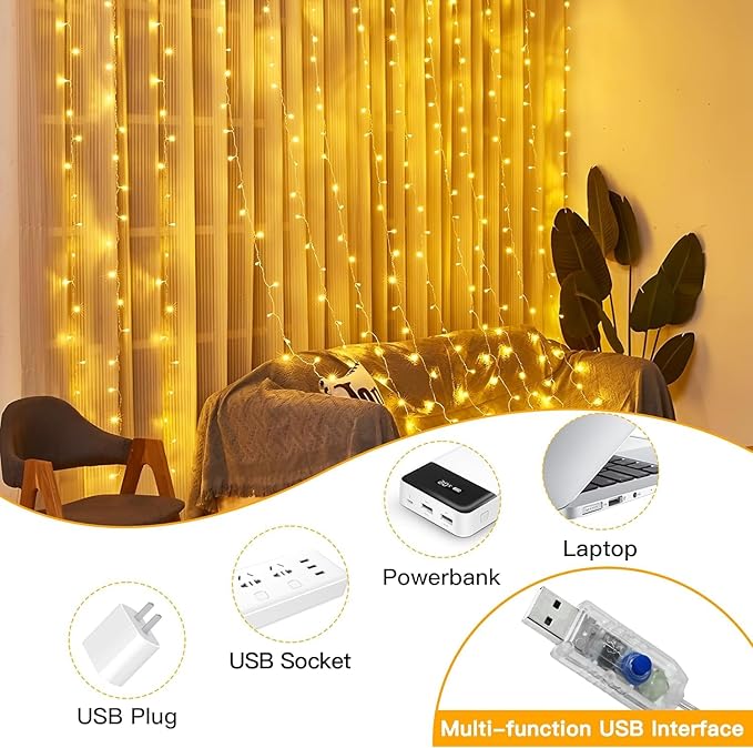 Ollny 2 Pack Curtain String Lights Warm White, 400LED 6.6x6.6ft Fairy Lights - Image 5
