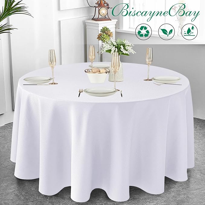 Biscaynebay Textured Fabric Round Tablecloths 108", Wedding and Parties etc. - Image 6