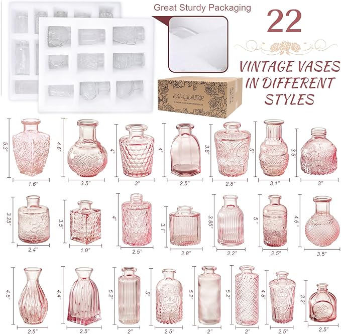 Pink Glass Bud Vase Set of 22, Small Vases - Image 2