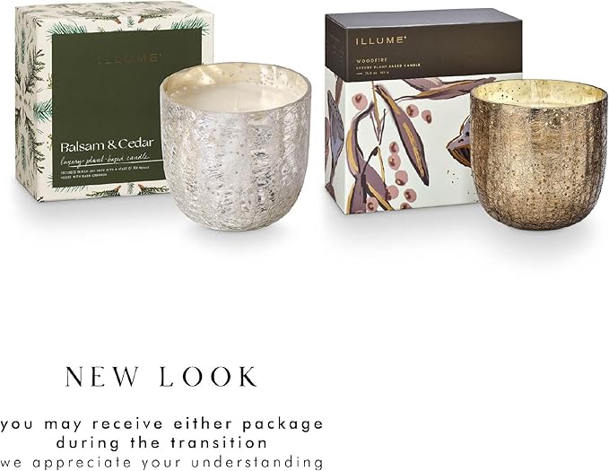 ILLUME Large Boxed Crackle Glass Candle, Balsam & Cedar - Image 5