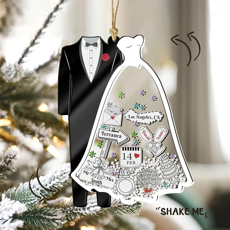 Personalized Wedding Shake Ornament, Custom Bride and Groom Christmas Ornament - Image 2