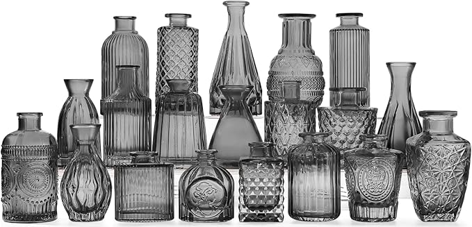 20 Pcs Black Glass Bud Vases- Set Gray Small Vases by QLOFEI