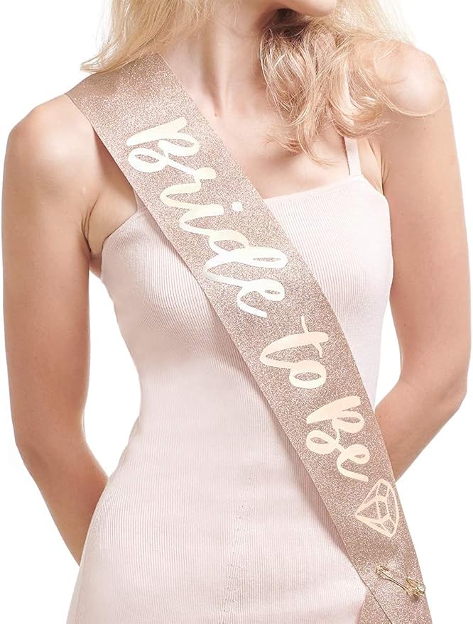 HAPPYLAND Bachelorette Party Decorations Bride To Be Sash Rose Gold Glitter by PATICARRY