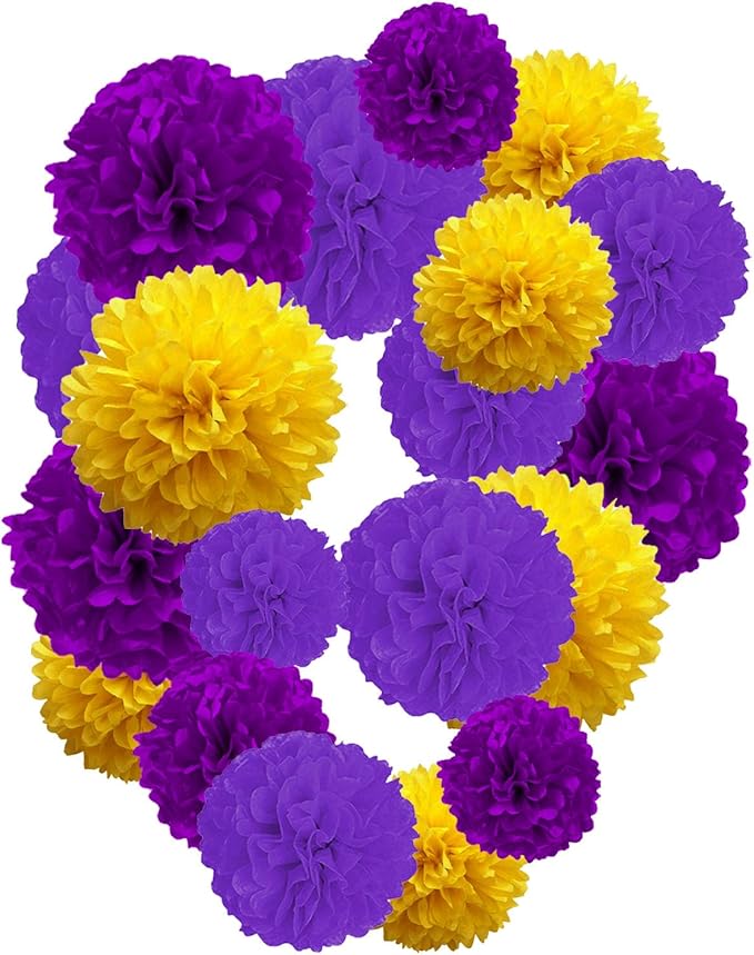 Purple and Yellow Paper Pom Poms by Tim%26Lin