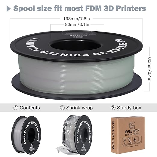 Geeetech Glow in The Dark Filament Green, 3D Printing Filament, Luminous PLA - Image 7