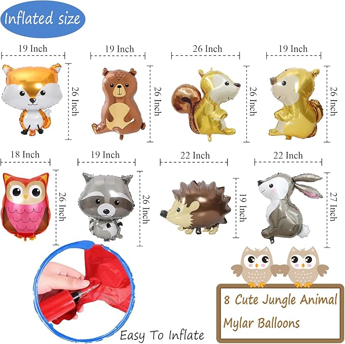 8 PCS Woodland Animal Balloons Forest Animals Foil Mylar Balloon - Image 2