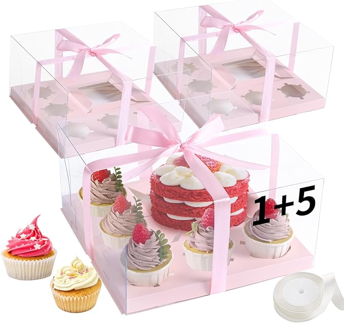 JCD 3 Packs Pink 1+5 Cupcake Containers by JCD