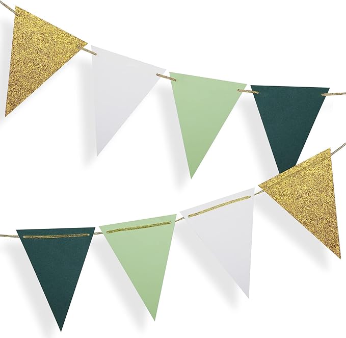 Fonder Mols Paper Pennant Party Decorations Large Gold Green, Triangle Flags by FonderMols