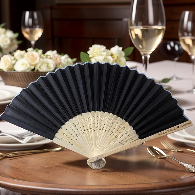 128Pcs Personalized Silk Fans Folding Hand Fan, Custom Wedding Bridal Party - Image 2