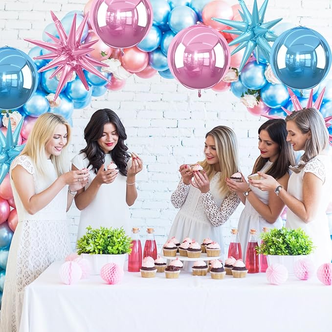 6Pcs Pink Blue Foil Balloons, 22Inch Blue Pink 4D Round Ball Balloon and - Image 4