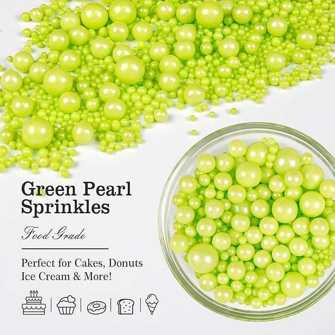 Christmas Green Pearl Sprinkles, Edible Candy Sugar Pearls, 150g/5.29oz - Image 5