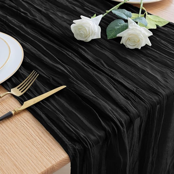 Asee'm Cheesecloth Table Runner 120 Inches Long Black Boho Gauze Cheese Cloth by Aseem