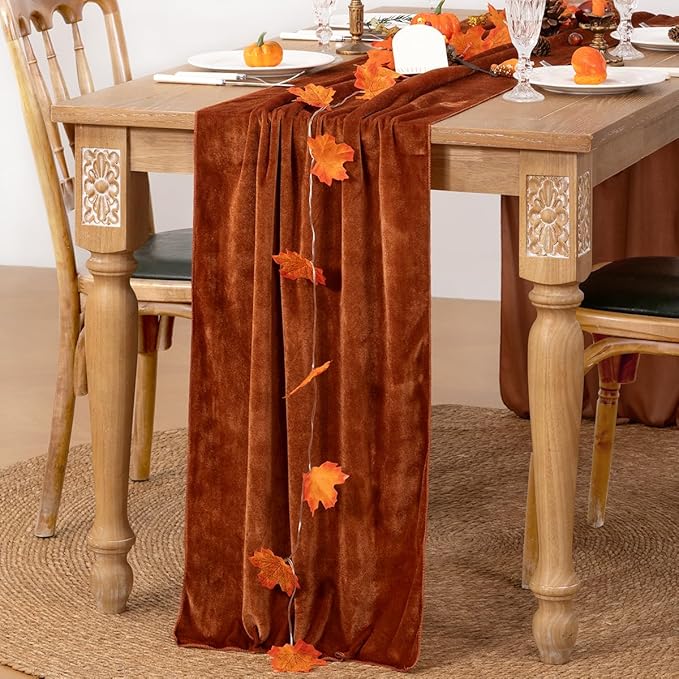 MLMC 2 Pack Terracotta Fall Thanksgiving Table Runner 10ft Luxury Burnt Orange - Image 2