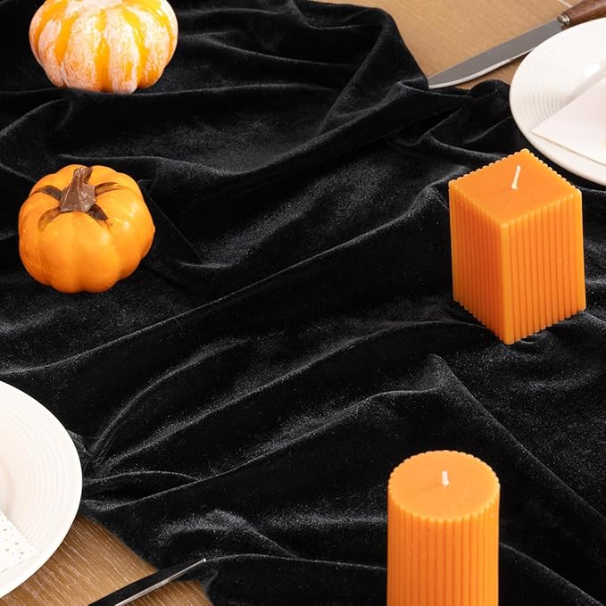 Black Velvet Table Runner Fall Halloween Black Table Runner 20 x 120 Inch - Image 3