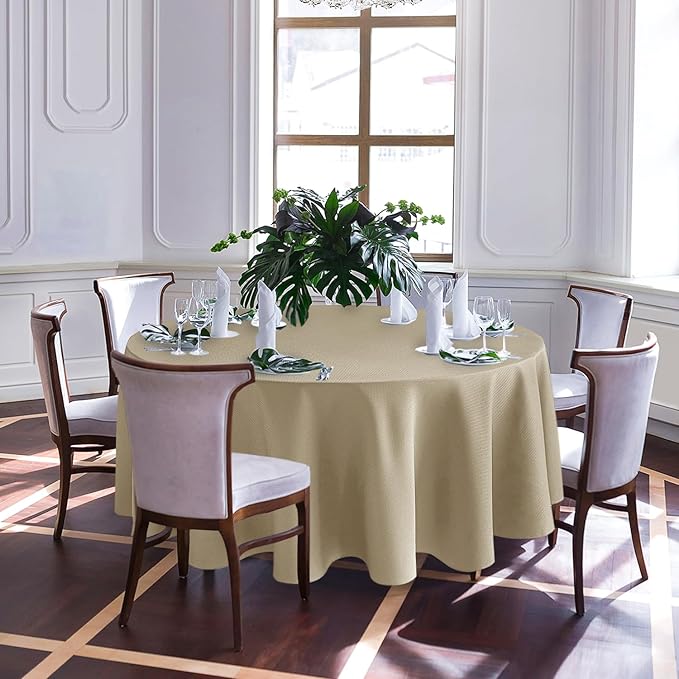 Biscaynebay Textured Fabric Round Tablecloths 108", Natural Water Resistant - Image 2