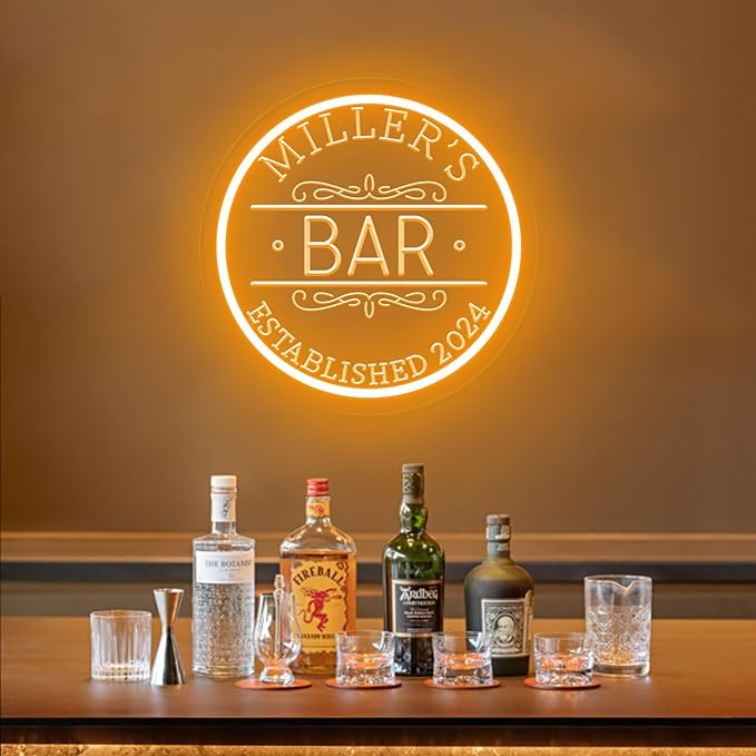 Custom Bar Neon Sign for Man Cave, Personalized LED Bar Light Up Signs for Wall by MiMaikNeonSign