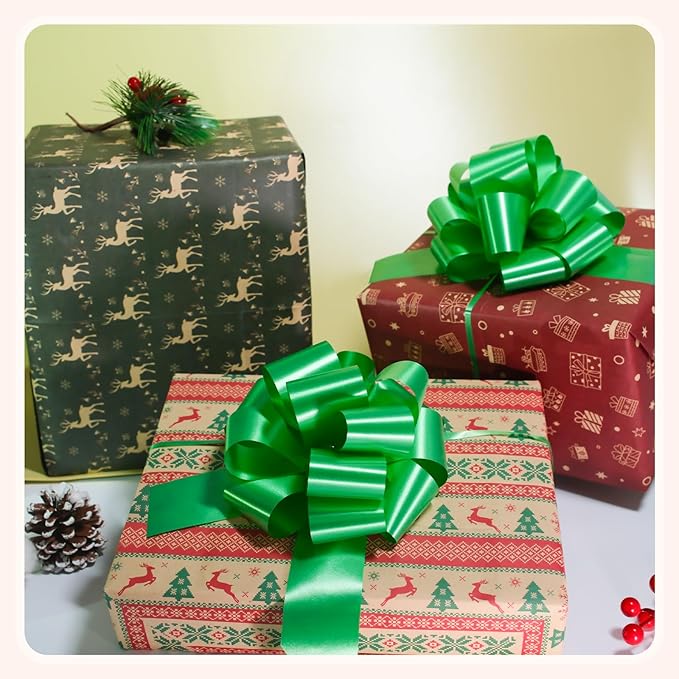 6 PCS 6 Inch Green Pull Bows - Image 6