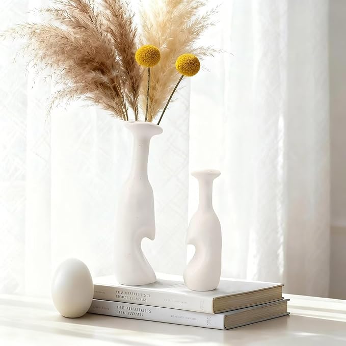 Heart Shaped Small Ceramic Vases Set of 2 Home Decor Boho Vase Modern Matte - Image 9