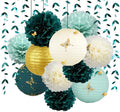 Hunter Green and Gold Hanging Tissue Lantern Flowers Pom Pom by pinkblume