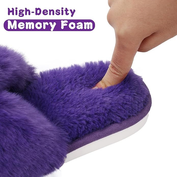 Evshine Women's Fuzzy Slippers Cross Band Memory Foam House Slippers Open Toe - Image 4
