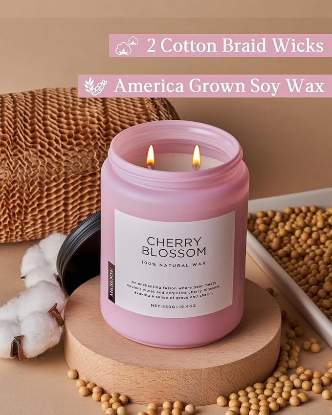 M&SENSE Cherry Blossom Scented Spring Candle, 19.4oz 110 Hours Long Lasting - Image 3