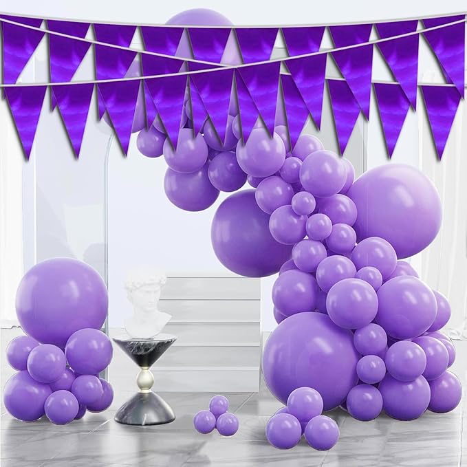 20M/65FT Purple Triangle Pennant Banner Flag Metallic Fabric Bunting Garland - Image 4