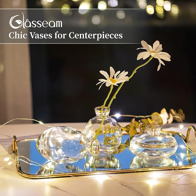 Glass Bud Vase for Centerpieces: 12Pcs Glasseam Gold Rim Mini Small Vases for - Image 5