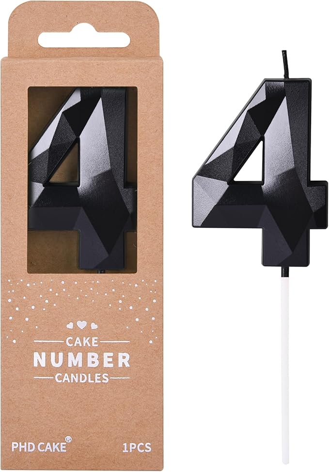 PHD CAKE 2.76 Inch Crystal Black 4 Number Birthday Candles, Cake Number Candles by PHDCAKE
