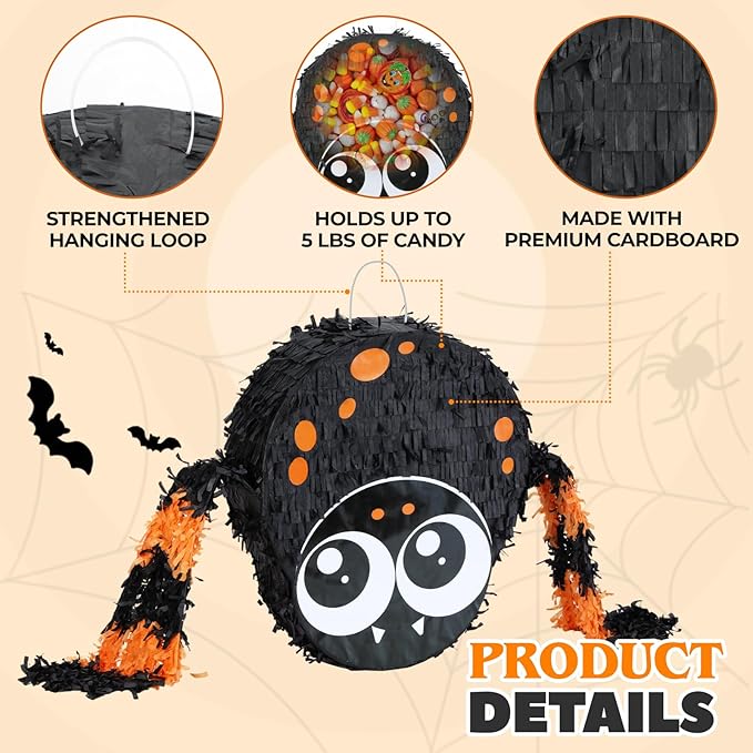 Small Halloween Spiders Pinatas, Birthday Theme Parties Game - Image 3
