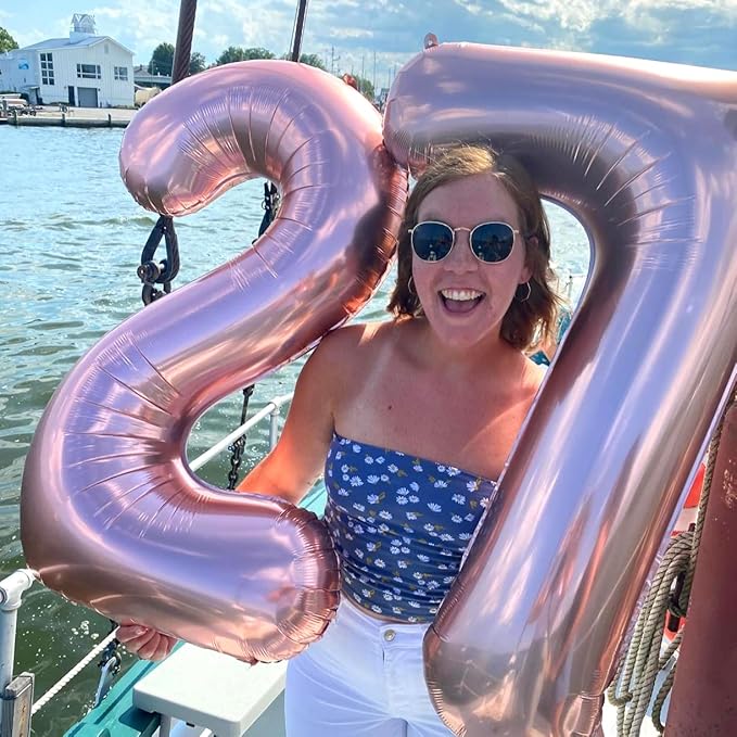 Rose Gold Number Balloons, 40inch Large Number 7 Foil Mylar Helium Balloons - Image 3