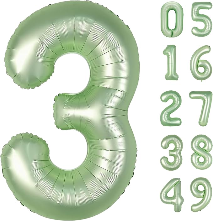 40 Inch Sage Green 3 Large Number Balloon, 3 13 23 30 33 36 Oliver Green by Upgesy
