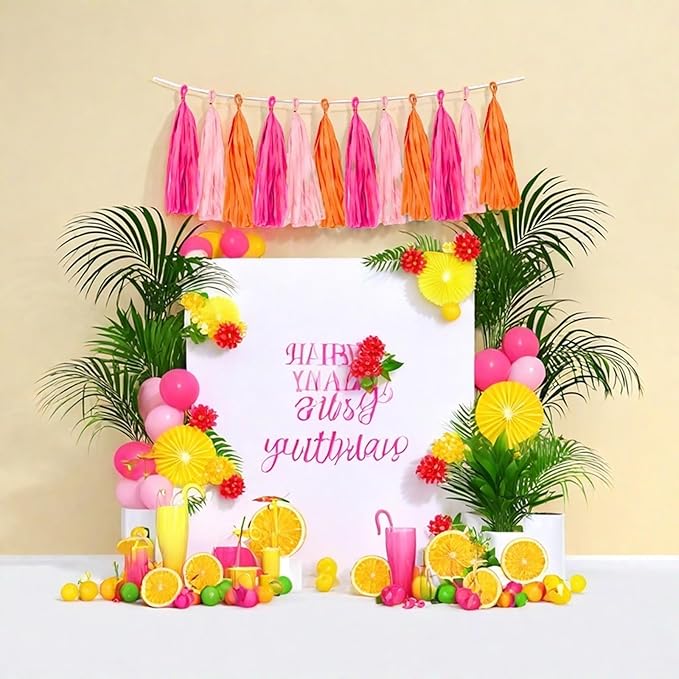 Rose red Pink and Orange Tassel Garland Banner Paper Tassels - Image 4