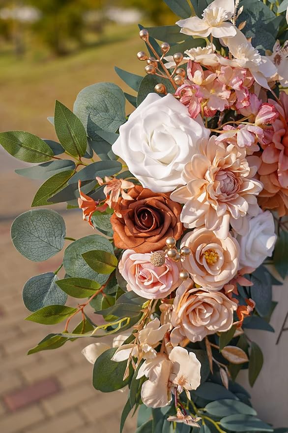 ponatia Wedding Arch Flowers, Artificial Burnt Orange Flowers - Image 7