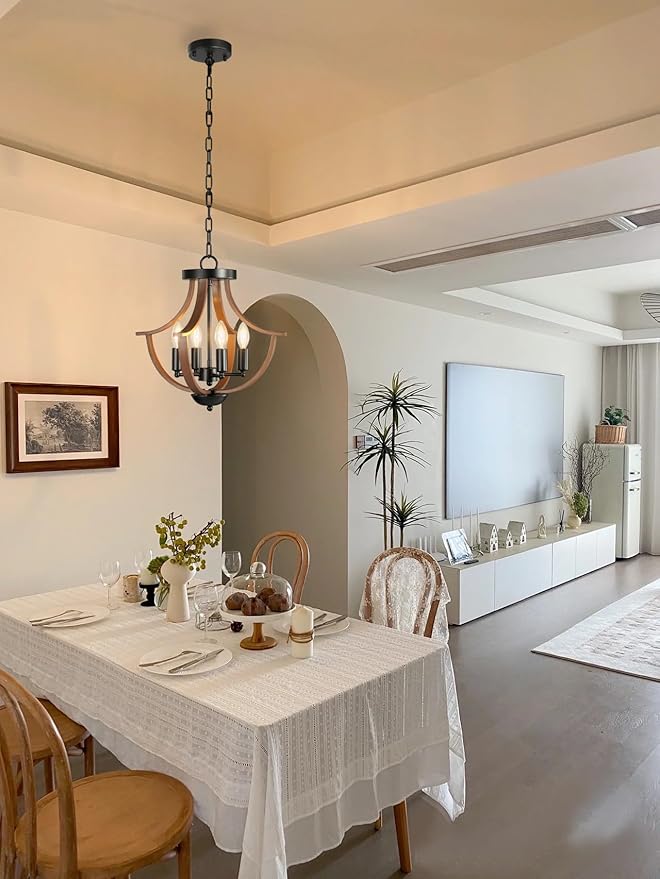 Farmhouse Chandelier, 4-Light Modern Hanging Pendant Lighting, Rustic Vintage - Image 7