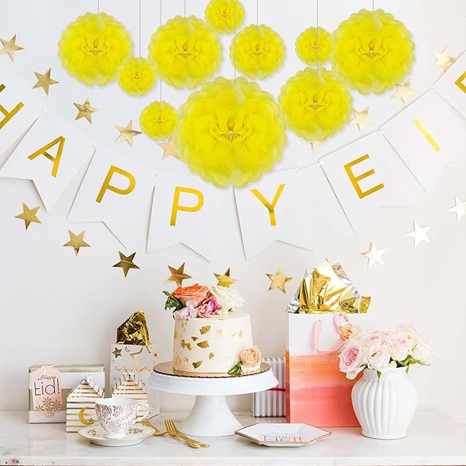 Tissue Paper Pom Poms, Light Yellow Tissue Paper Flowers, Hanging Flower Balls - Image 6