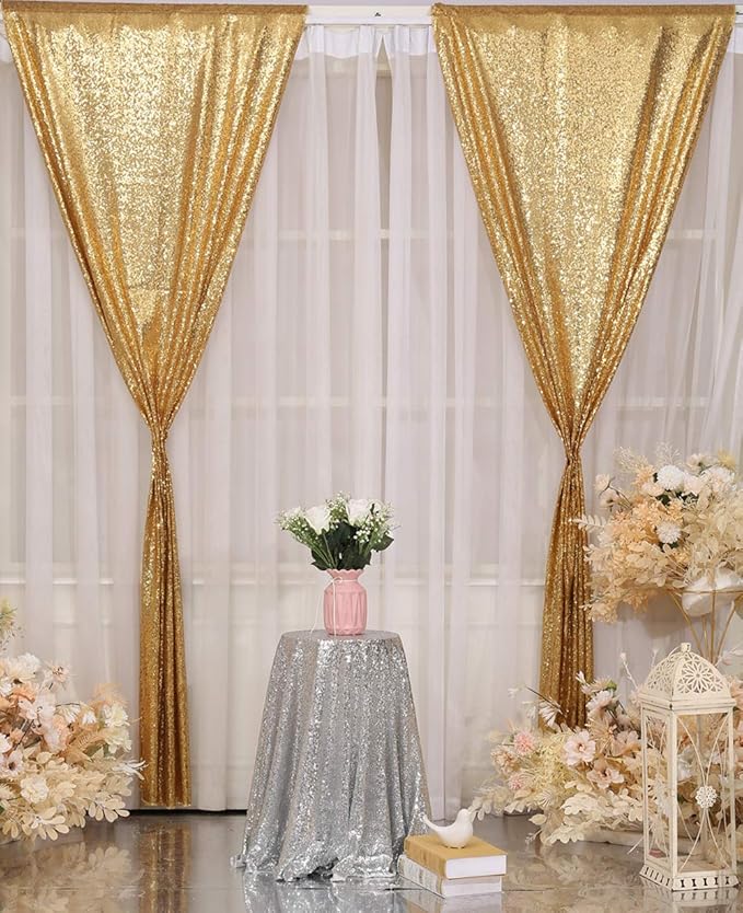 Poise3EHome Gold Sequin Backdrop Curtains, 2 Panels Gold Sequin Backdrop - Image 2