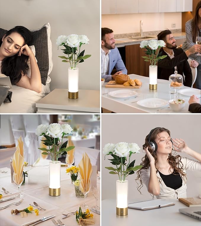 Flower Night Light, Touch Vase Lamp, Rechargeable Cordless Table Lamp, Home - Image 2