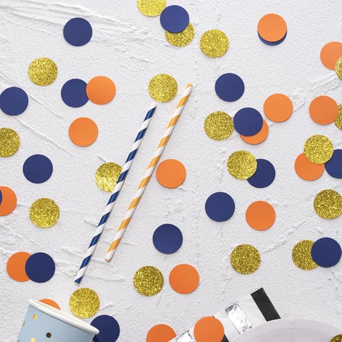 Gold Blue and Orange Confetti Table Decoration - Image 2