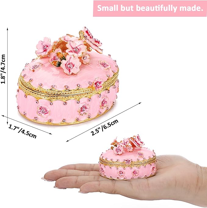 ELLDOO Enamel Flower Butterfly Trinket Box, Mini Vintage Metal Hinged - Image 2