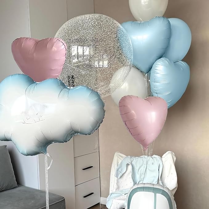 Pink Blue Heart Balloons, 18Inch Pastel Blue Helium Balloon - Image 6