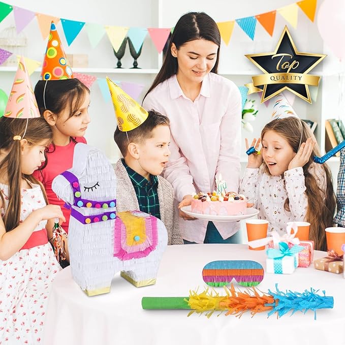 Llama Pinatas Bundle with a Blindfold and a Bat, Mexican Theme Parties - Image 7