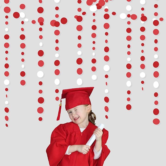 46 Ft Red Party Decorations Polka Dots Garlands Red and White Hanging Paper - Image 3