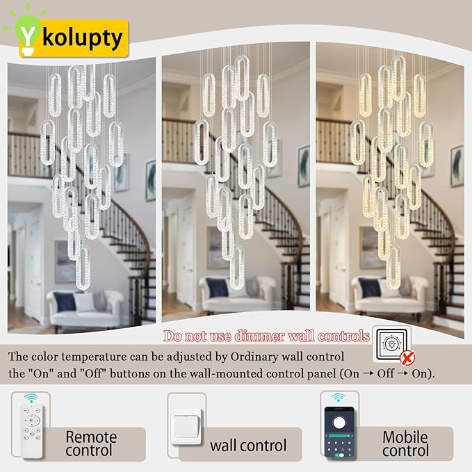 H138 Large Chandelier for High Ceiling, Modern 16-Rings Crystal Chandeliers for - Image 4