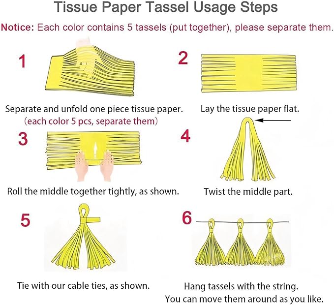 ZOOYOO Tassel Garland Tissue Paper Tassel Banner Table Decor, DIY Kits - Image 3