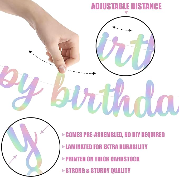 KatchOn, Pre-Strung Iridescent Happy Birthday Banner - Image 3